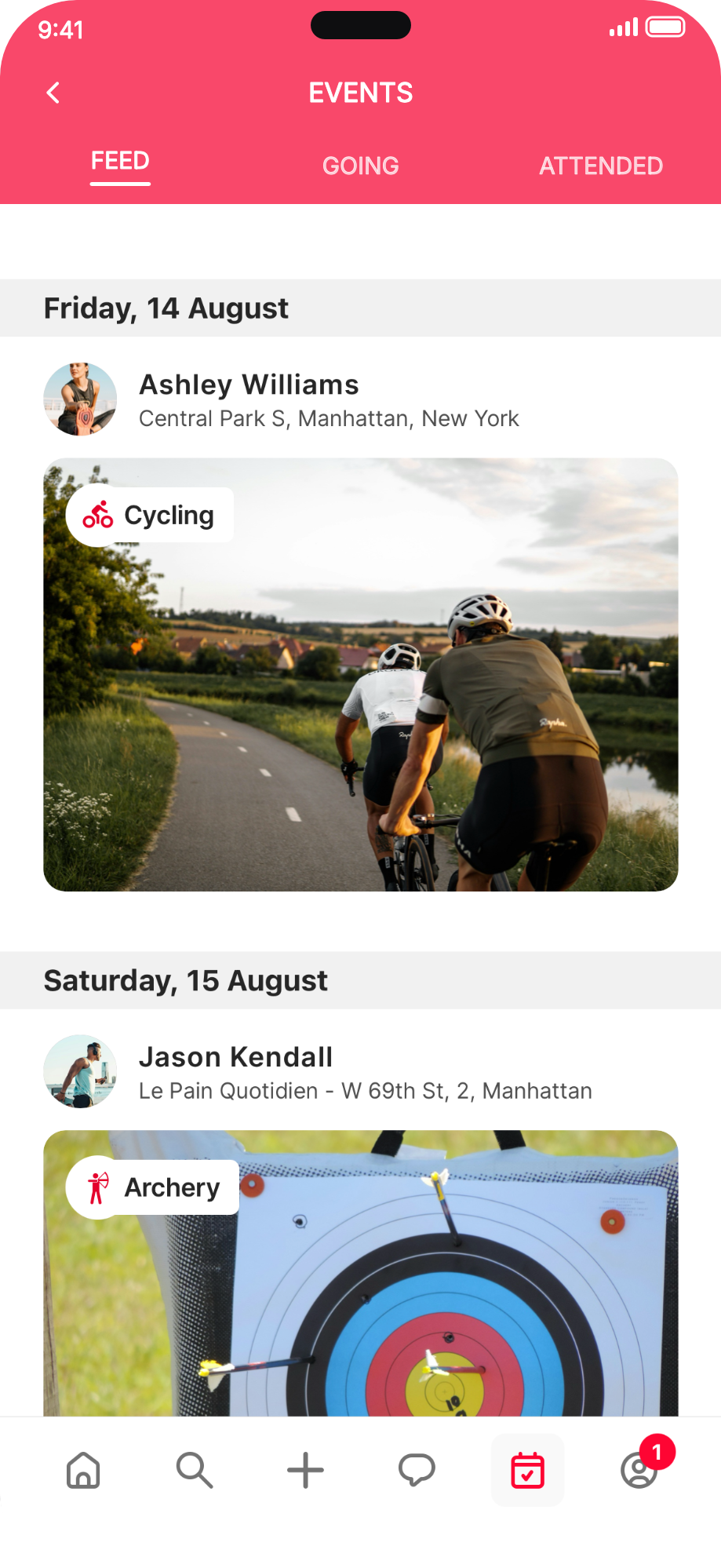 TeamitApp circle events feed