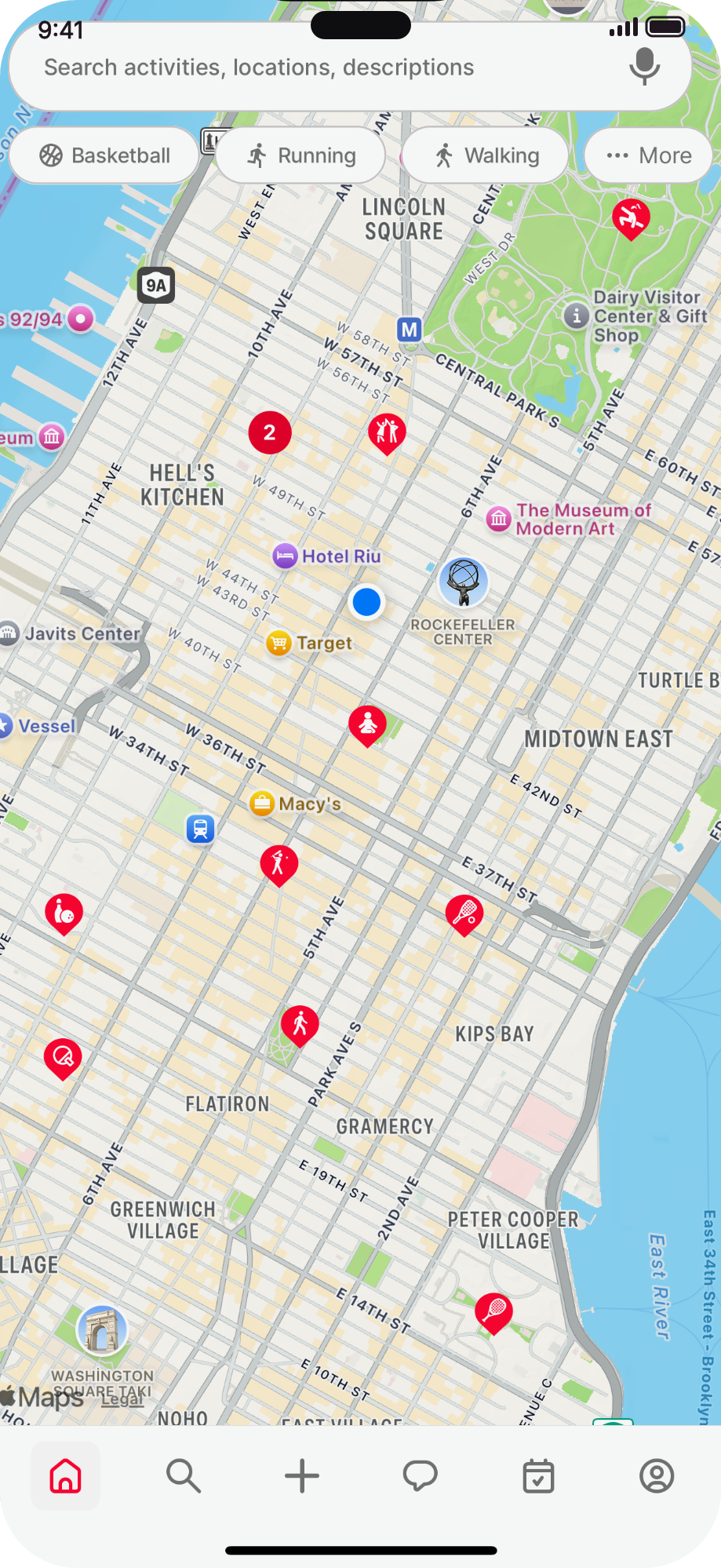 TeamitApp map of nearby activities