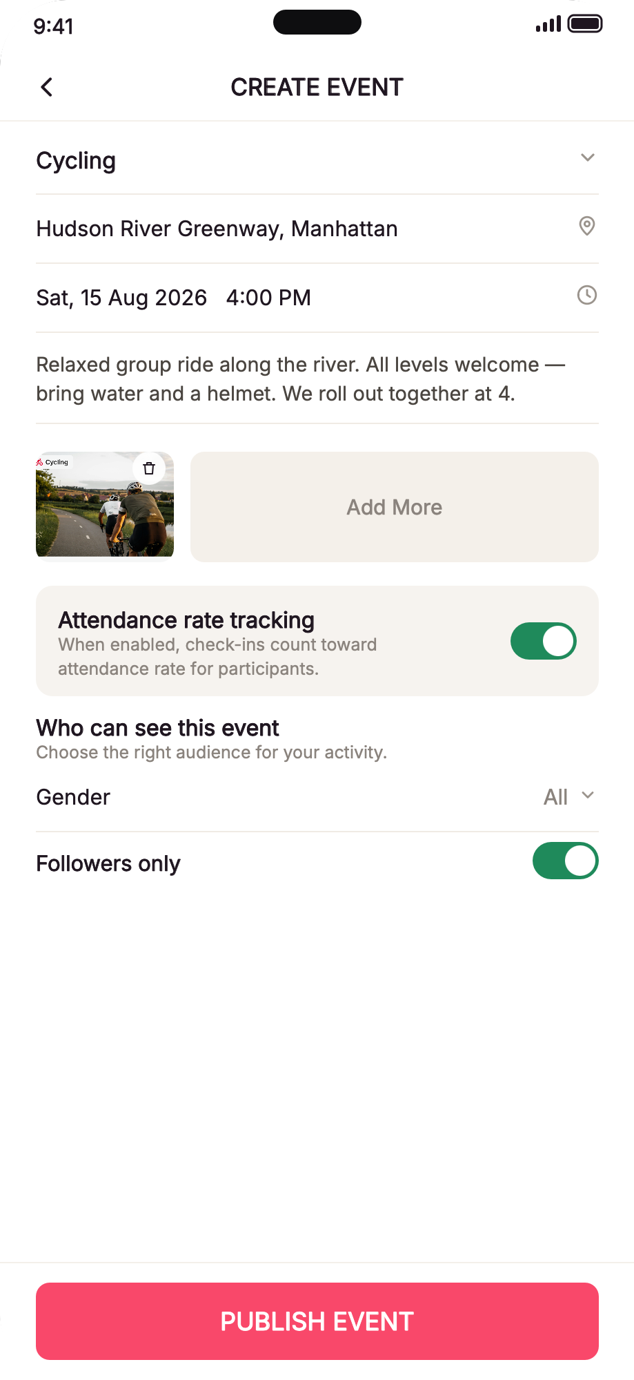 TeamitApp create event screen